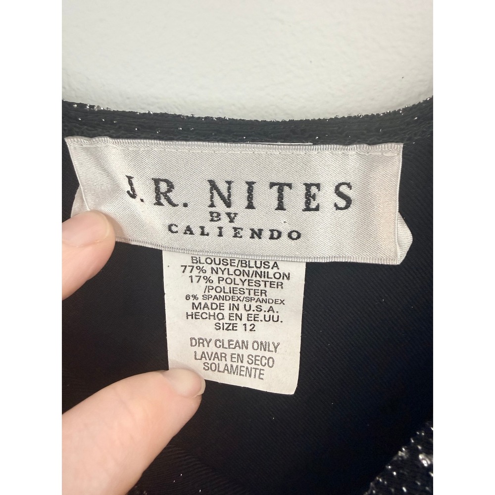 JR Nites by Caliendo Black Sparkle Cowl Neck Sleeveless Top Sz 12 Party Chic - Picture 3 of 5